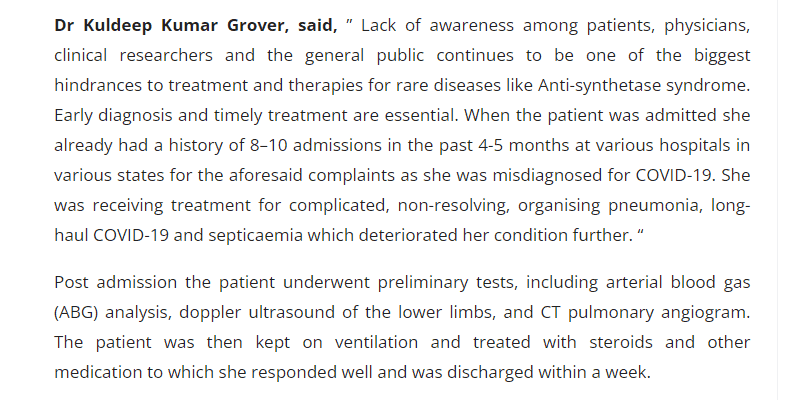 Rare, Anti-synthetase syndrome case treated successfully at CK Birla Hospital, Gurugram